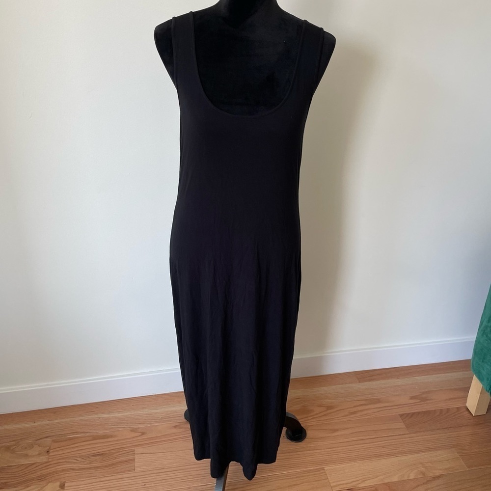 White + Warren Black Rayon Blend Scoop Neck Maxi Tank Dress EUC Size Small